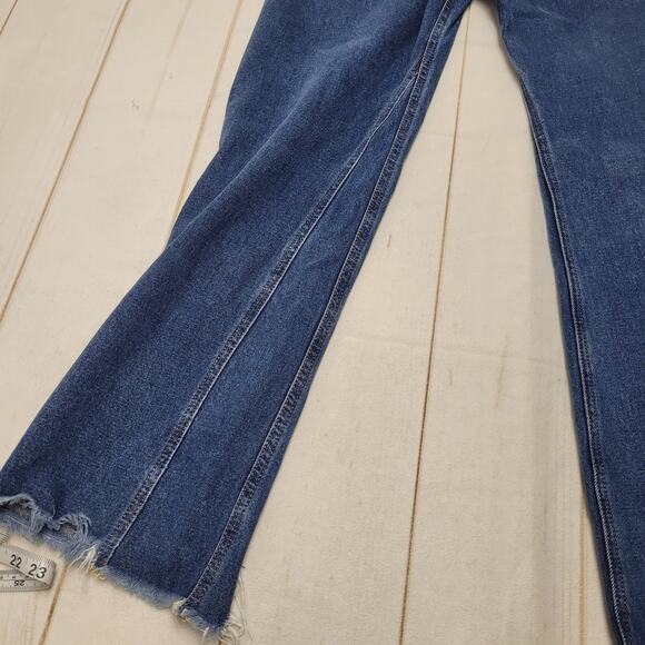 MNG high rise wide leg flare jeans button fly distressed hem rigid - Picture 11 of 12